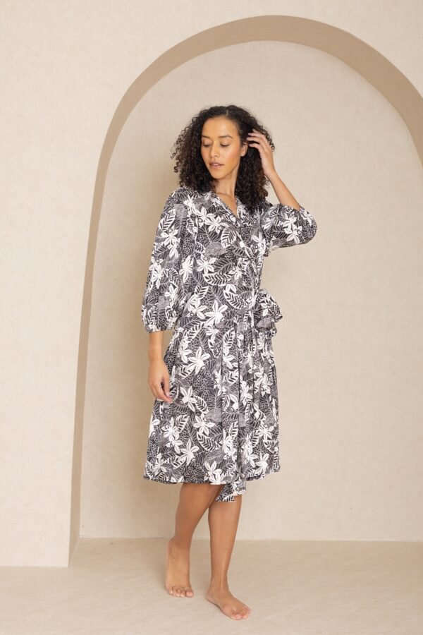 Black And White Tropical Wrap Dress - Image 3