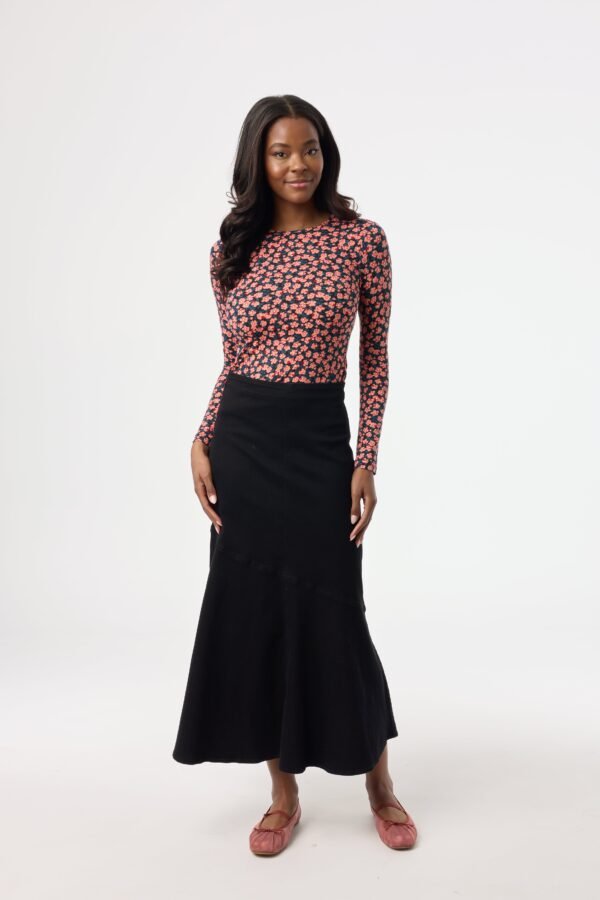 Black Asymmetrical Hem Denim Skirt - Image 4