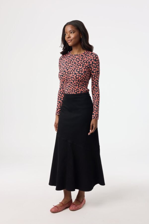 Black Asymmetrical Hem Denim Skirt - Image 2