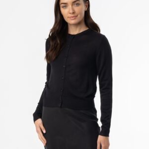 Black Fine Knit Round Neck Cardi