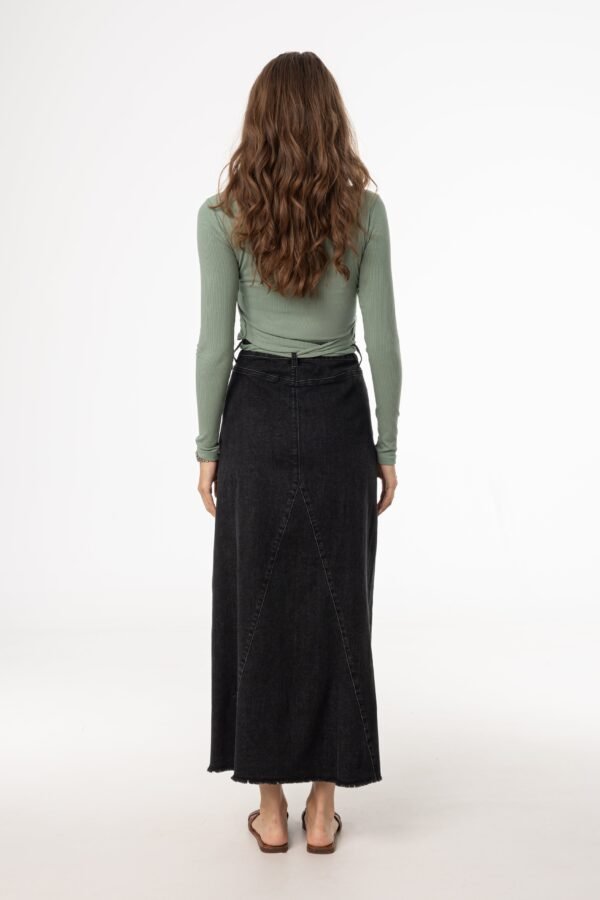 Black Frayed Edge Denim Skirt - Image 3