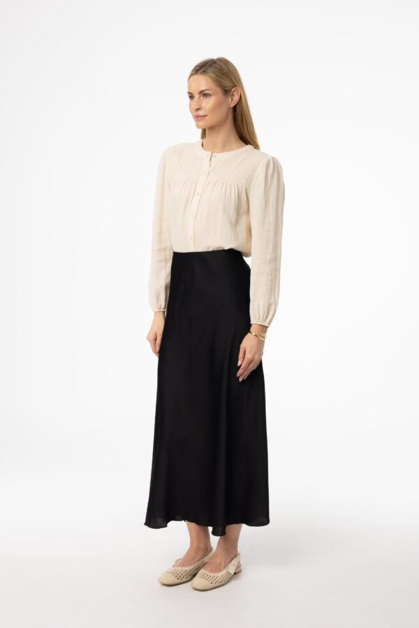 Black A-Line Satin Effect Maxi Skirt - Image 2