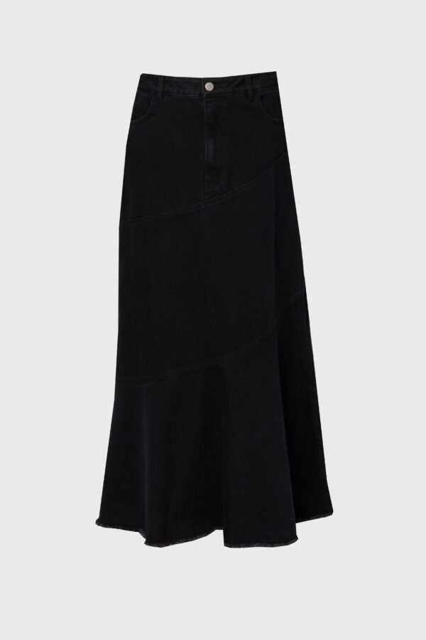 Black Fringe Tiered Denim Skirt - Image 5