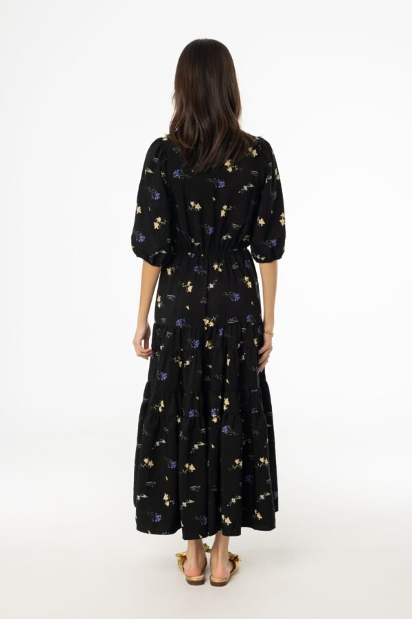 Black Floral Print Tiered Dress - Image 3