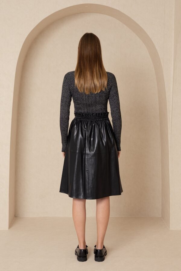 Black Gathered Leather Skirt - Image 3